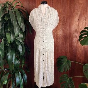 Bimba Y Lola Green & Black Polka Dot Fitted Button Front Midi Dress Medium.